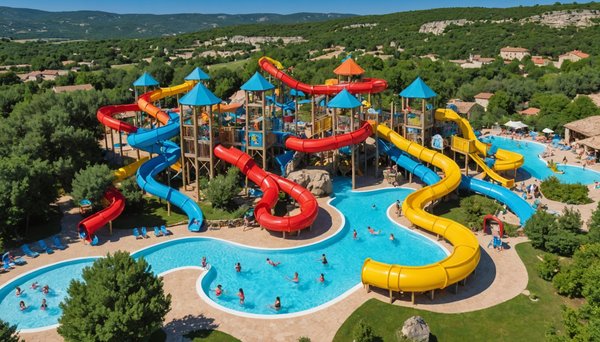 Quelles sont les attractions et les animations du parc aquatique dans le camping Aluna Vacances en Ardèche ?